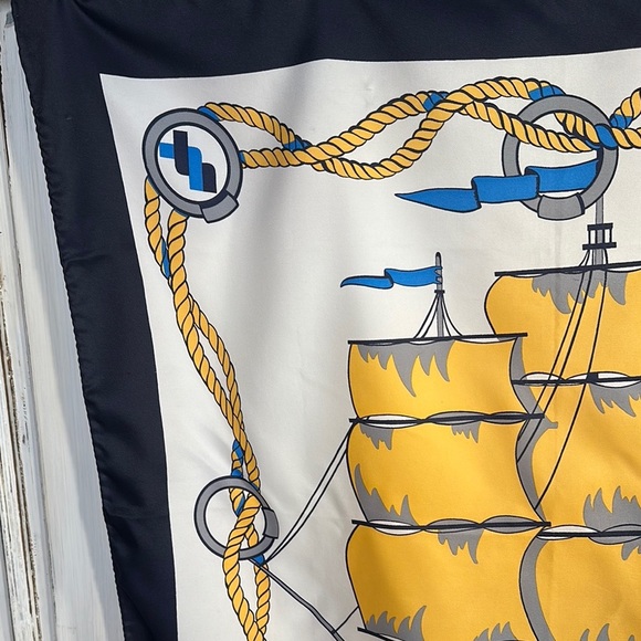 Vintage Nautical Ship with Yellow and Blue Accents Scarf Square Made in Italy - Picture 4 of 8